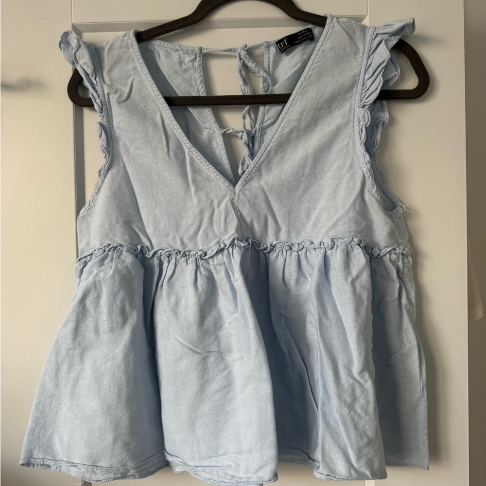 Zara Light Blue Ruffle Tie-Back Babydoll Tunic